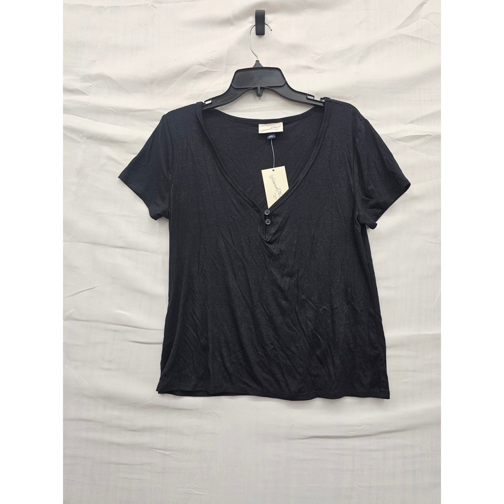 Universal Thread Womens Henley‎ Top Black Rayon Blend Casual Size XL